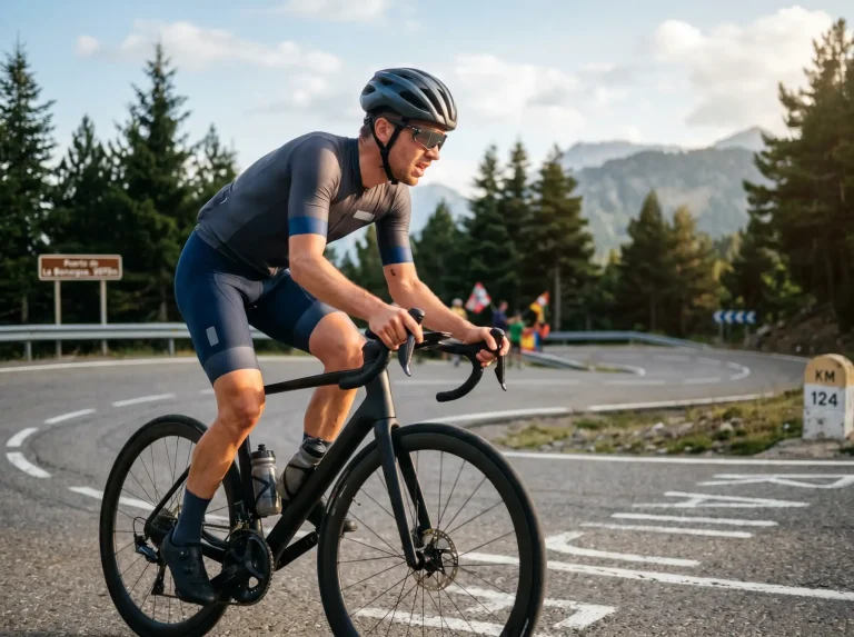 Ciclista profesional en ataque durante una etapa de montaña del Tour de Francia